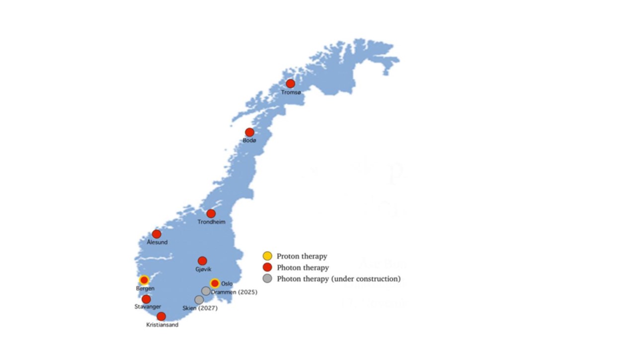 Kart over stråleterapienheter i Norge