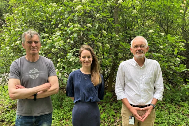 tre personer foran hekken