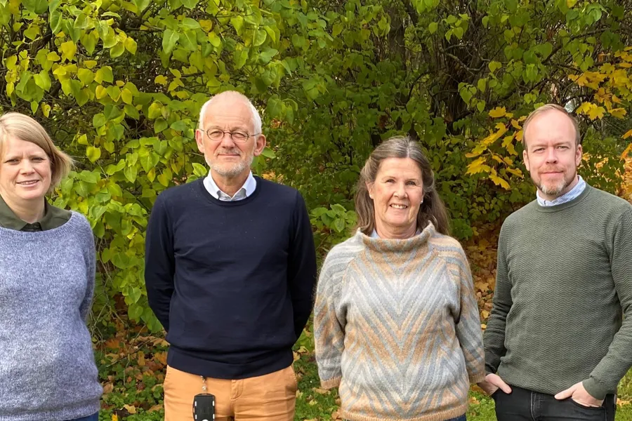 Prosjektgruppen foran et tre