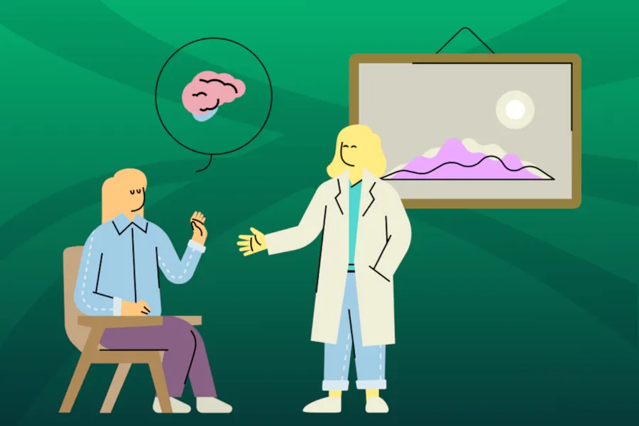 tegning av lege og pasient