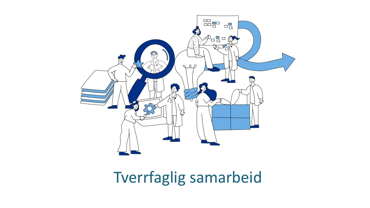 Illustrajonsbilde om tverrfaglig arbeid hvor flere team jobber mot felles mål.