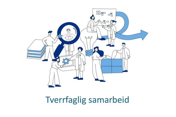 Illustrajonsbilde om tverrfaglig arbeid hvor flere team jobber mot felles mål.