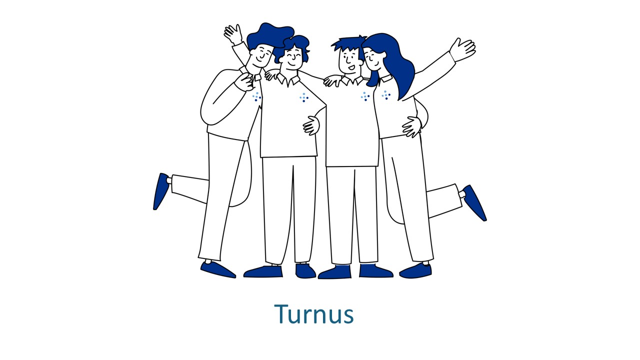 Illustrasjonsbilde om turnus med fire mennesker som står samlet.