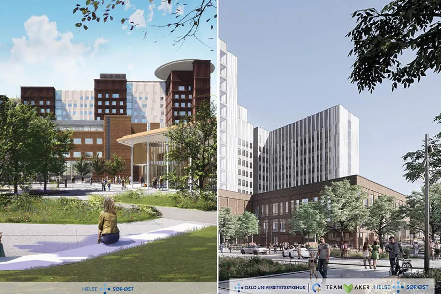 Illustrasjon av Nye Rikshospitalet og Nye Aker