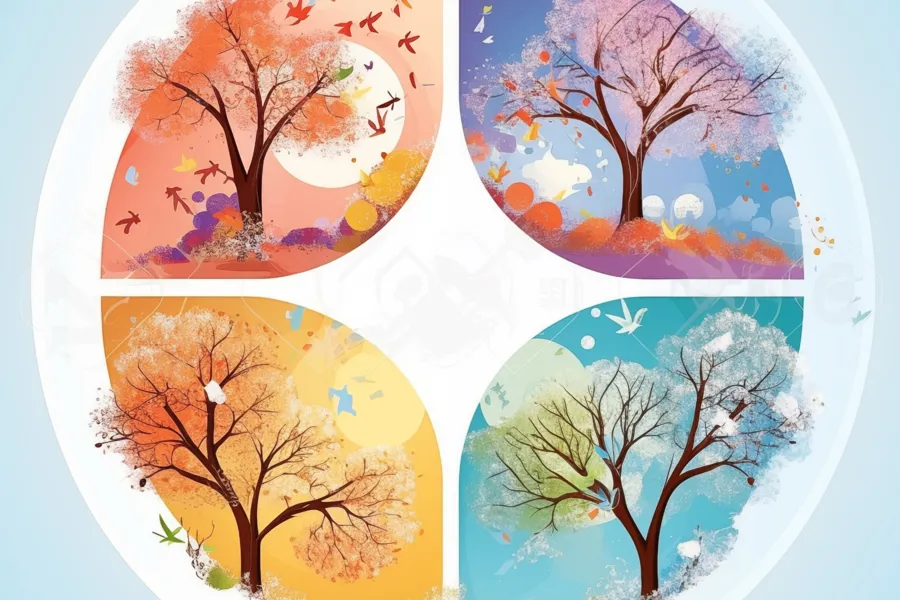 Fire årstider i en sirkel