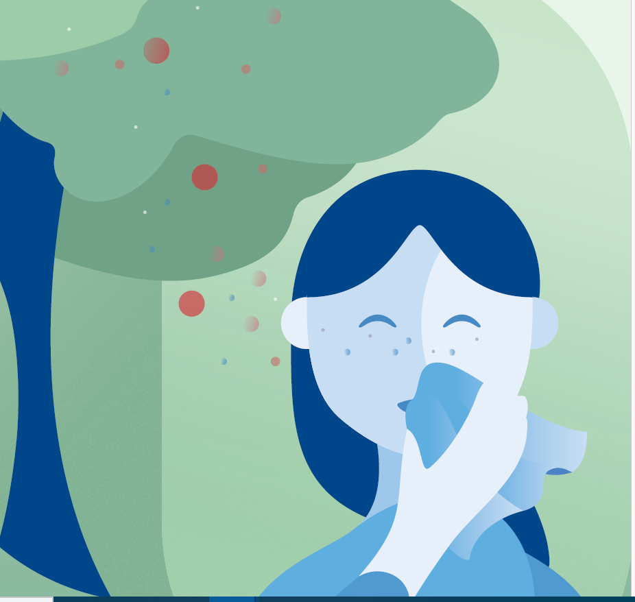 Person som står under tre med pollenspredning og pusser nesen