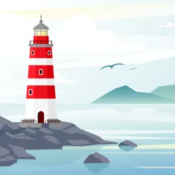 Et fyrtårn på en knatt ute i havgapet.