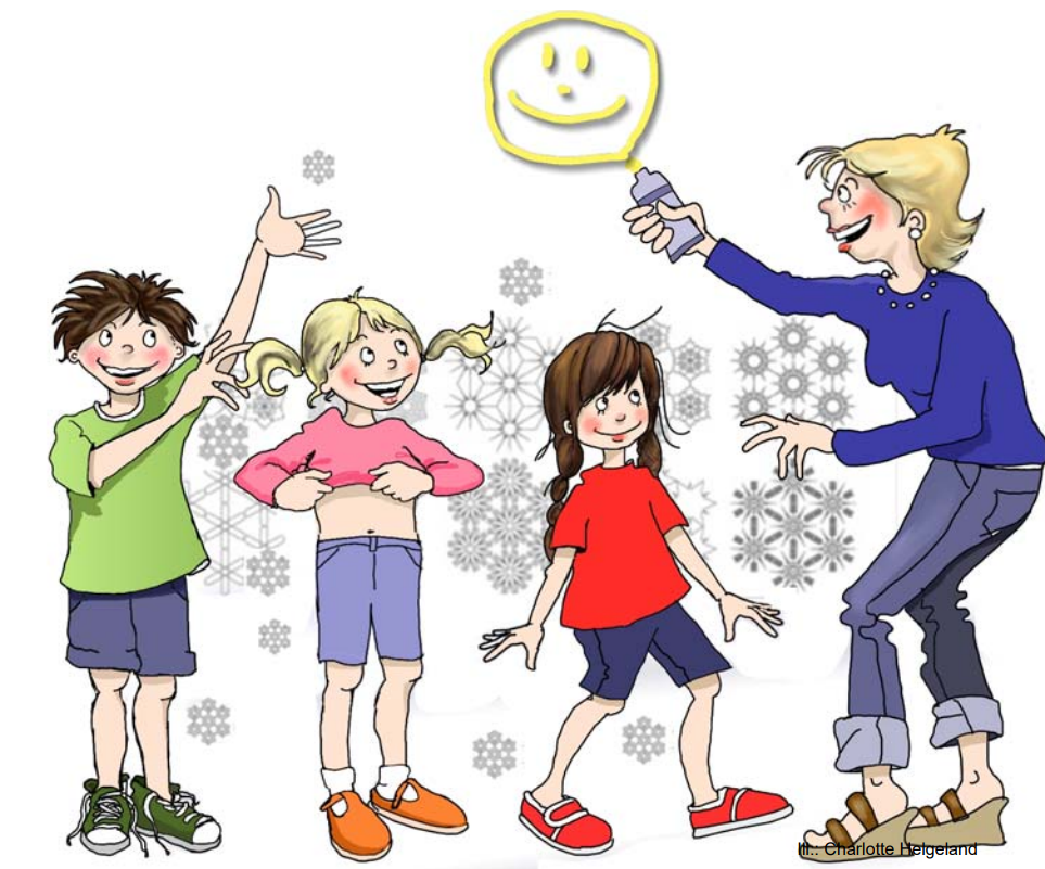 Tre barn og en voksen med fuktighetskremtube