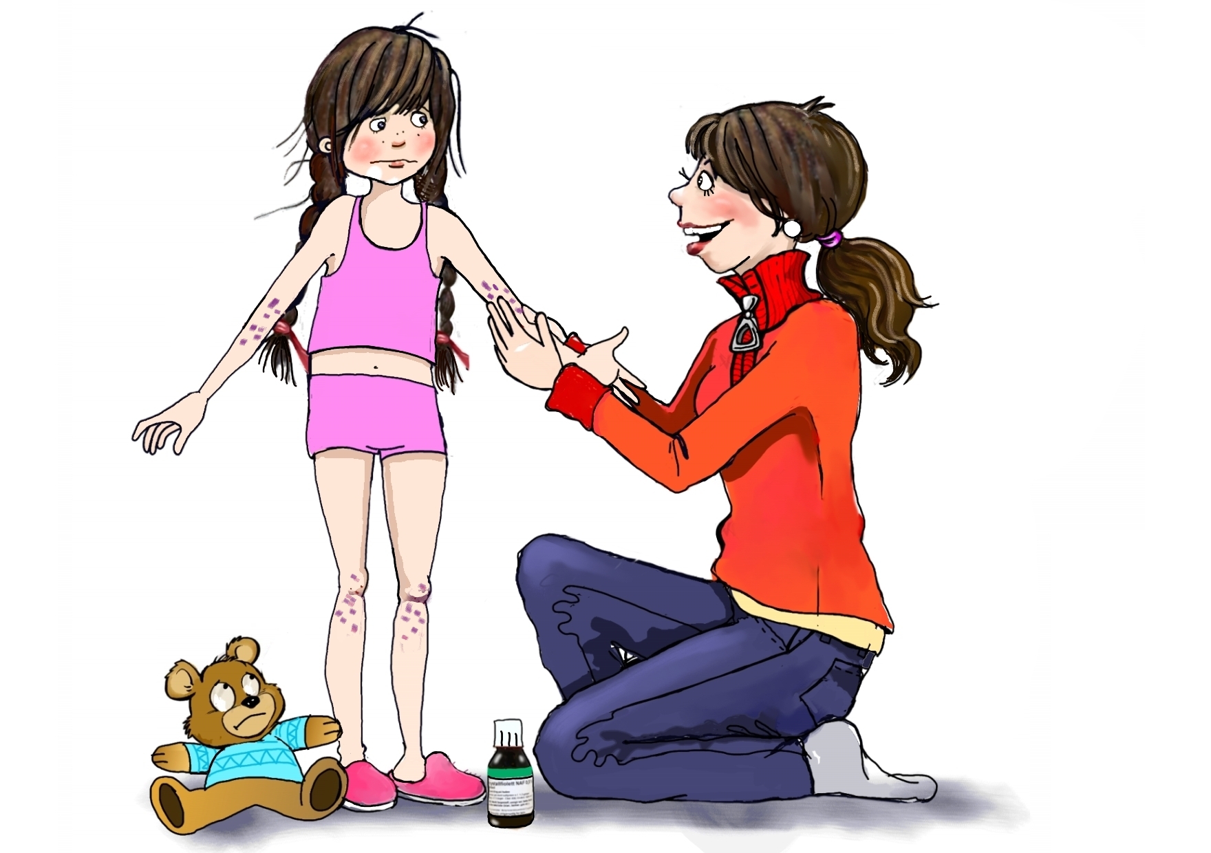 Barn med atopisk eksem som smøres av mor