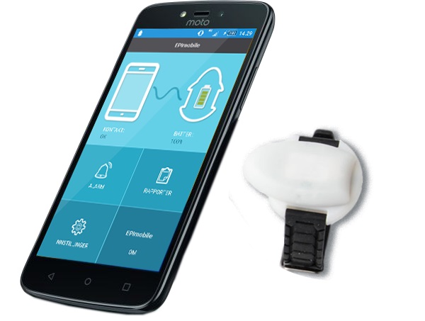 mobiltelefon og alarm til hånd