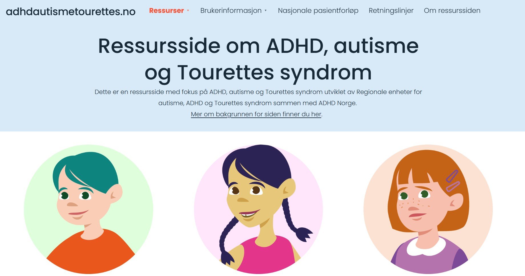 Illustrasjon som sier Ressursside om ADHD, autisme og Tourettes syndrom