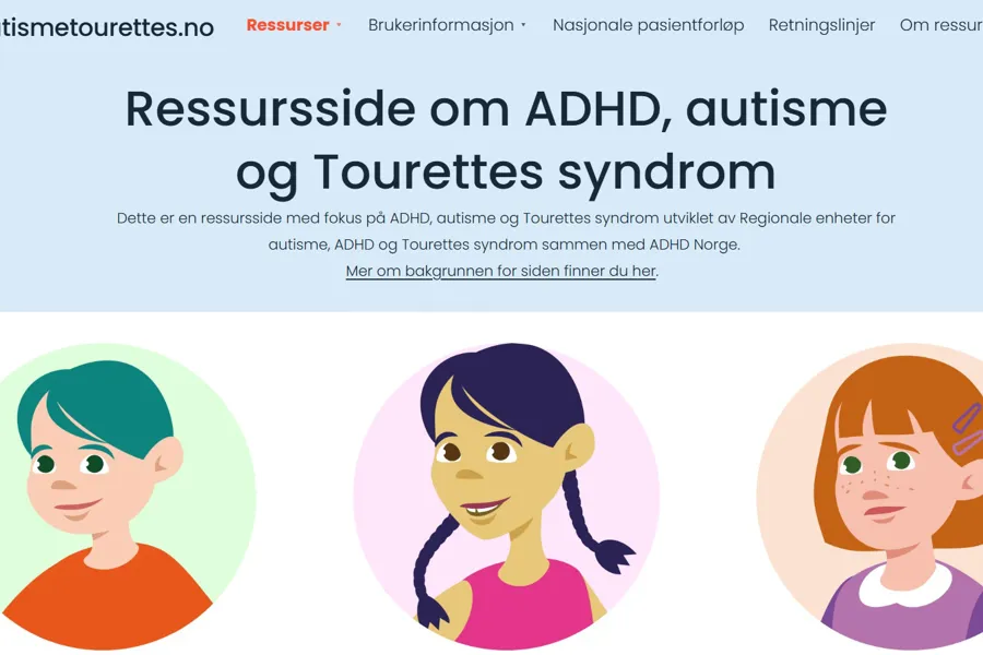 Illustrasjon som sier Ressursside om ADHD, autisme og Tourettes syndrom