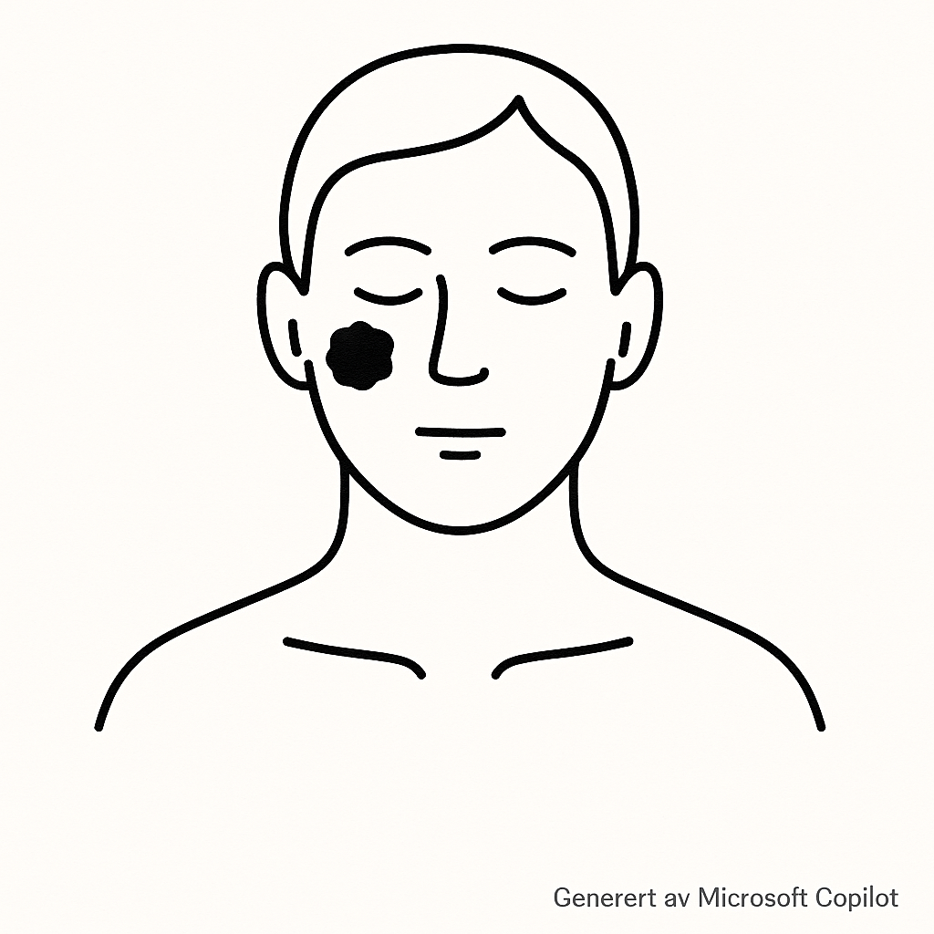 Et ansikt med en flekk, som skal illustrere hudkreft. Generert av Microsoft Copilot.