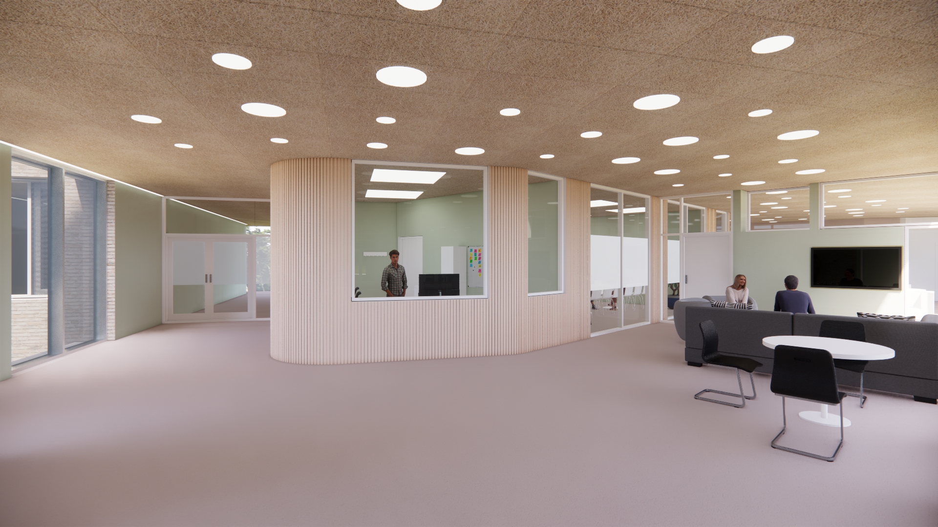 Et rom med bord og stoler