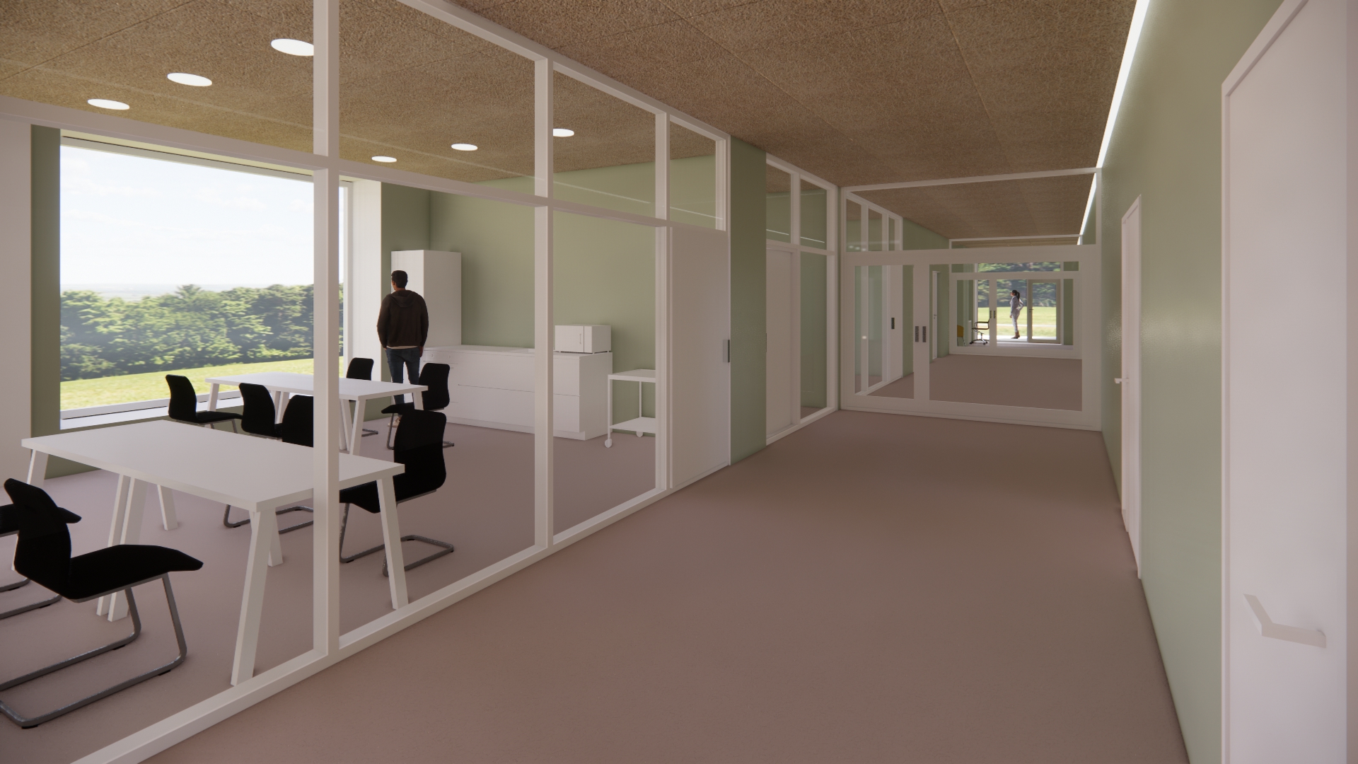 Et rom med bord og stoler