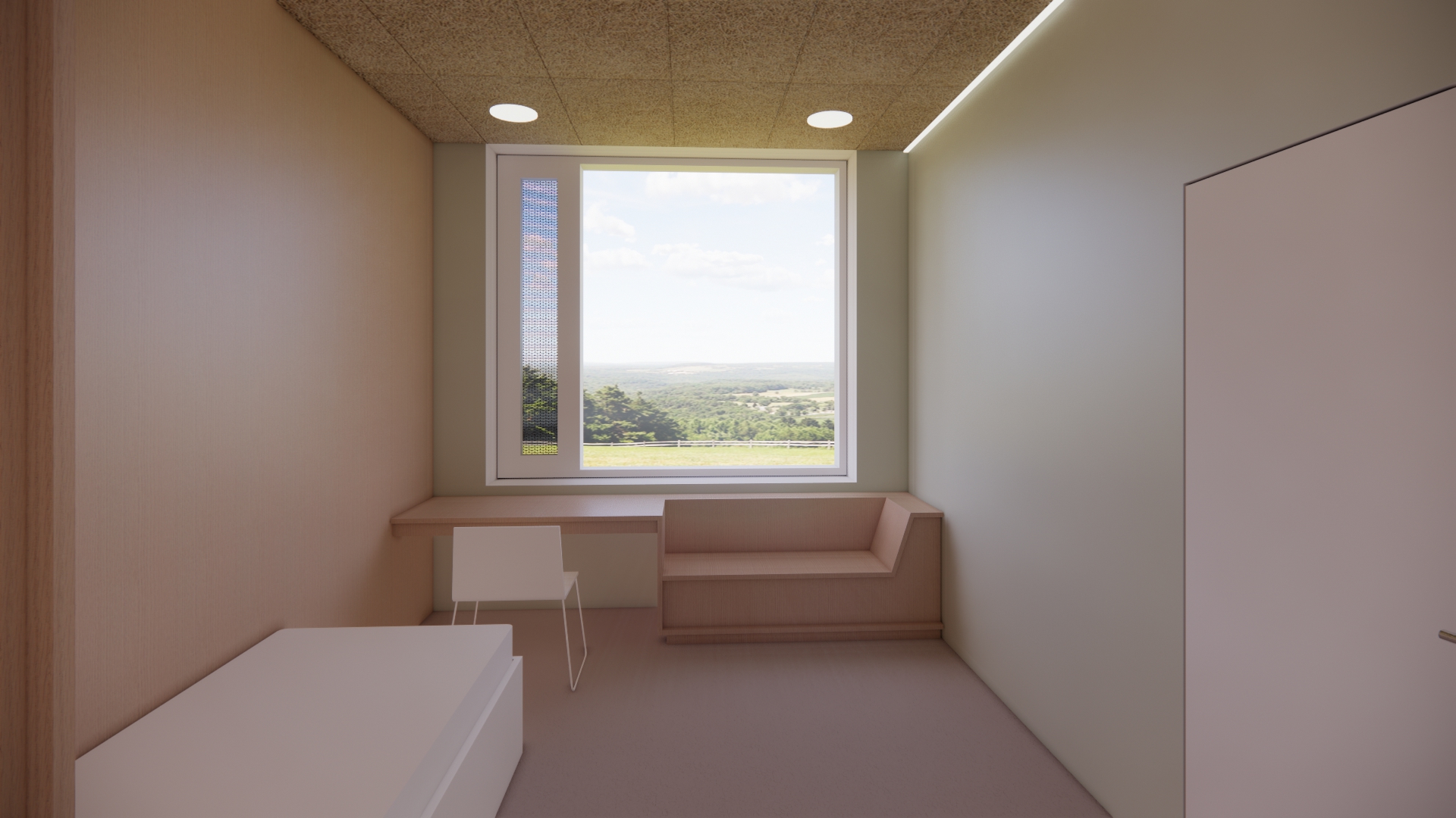 Et rom med sofa og bord