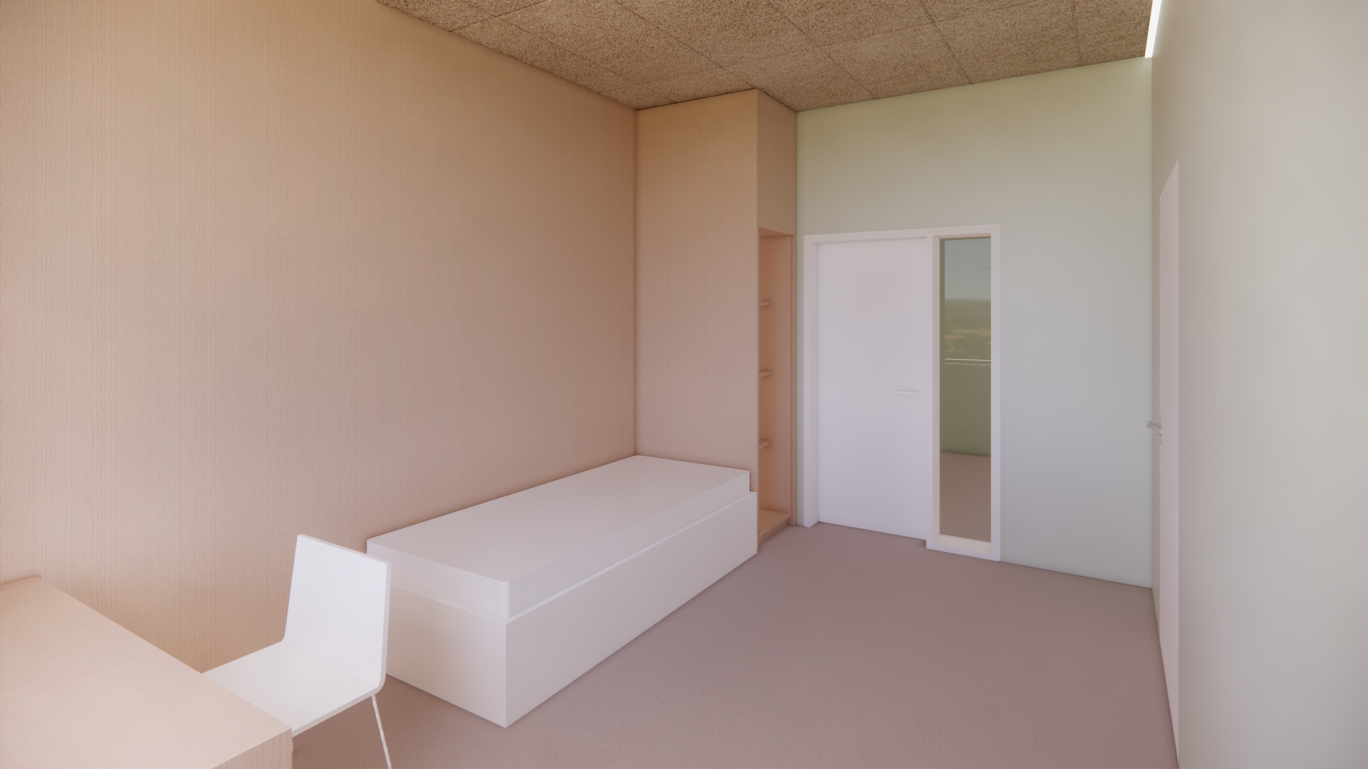 Et rom med en hvit sofa og et hvitt bord