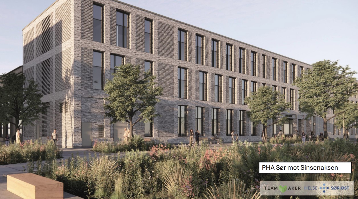 En bygning med mennesker som går rundt