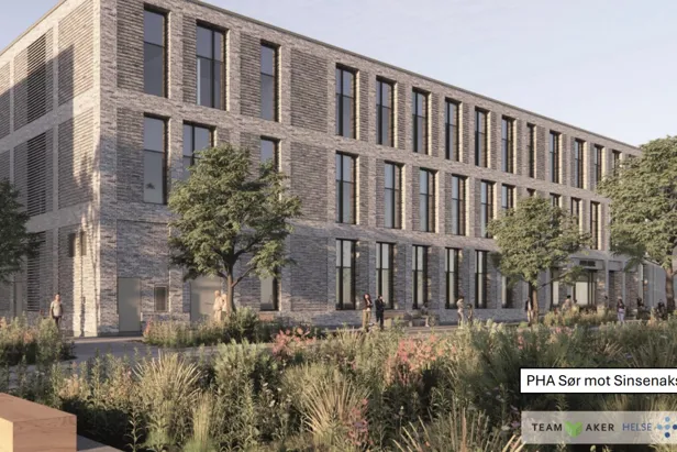 En bygning med mennesker som går rundt