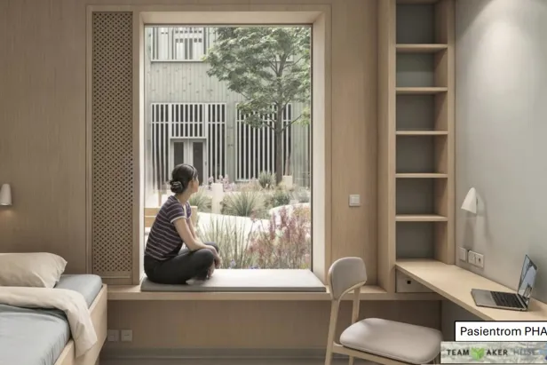 En person som sitter på en seng