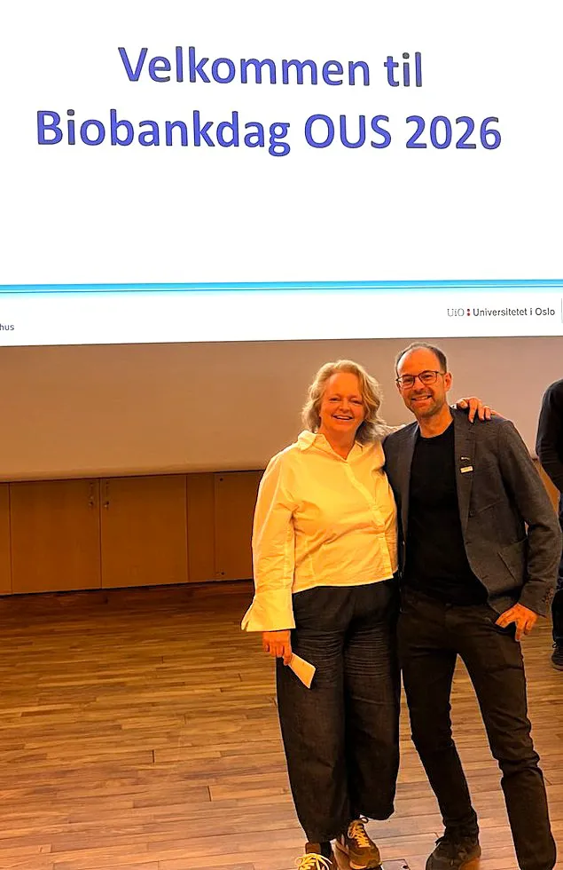 Turid Eide Biobank OUS og Vegard Marschhaüser fra Biobank Norge poserer.