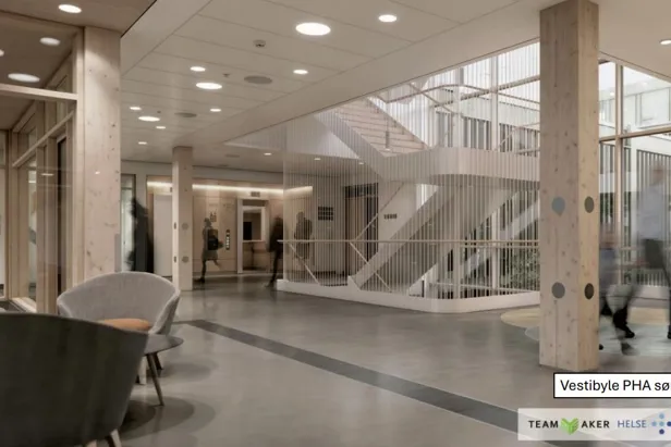 En stor bygning med glassvegger