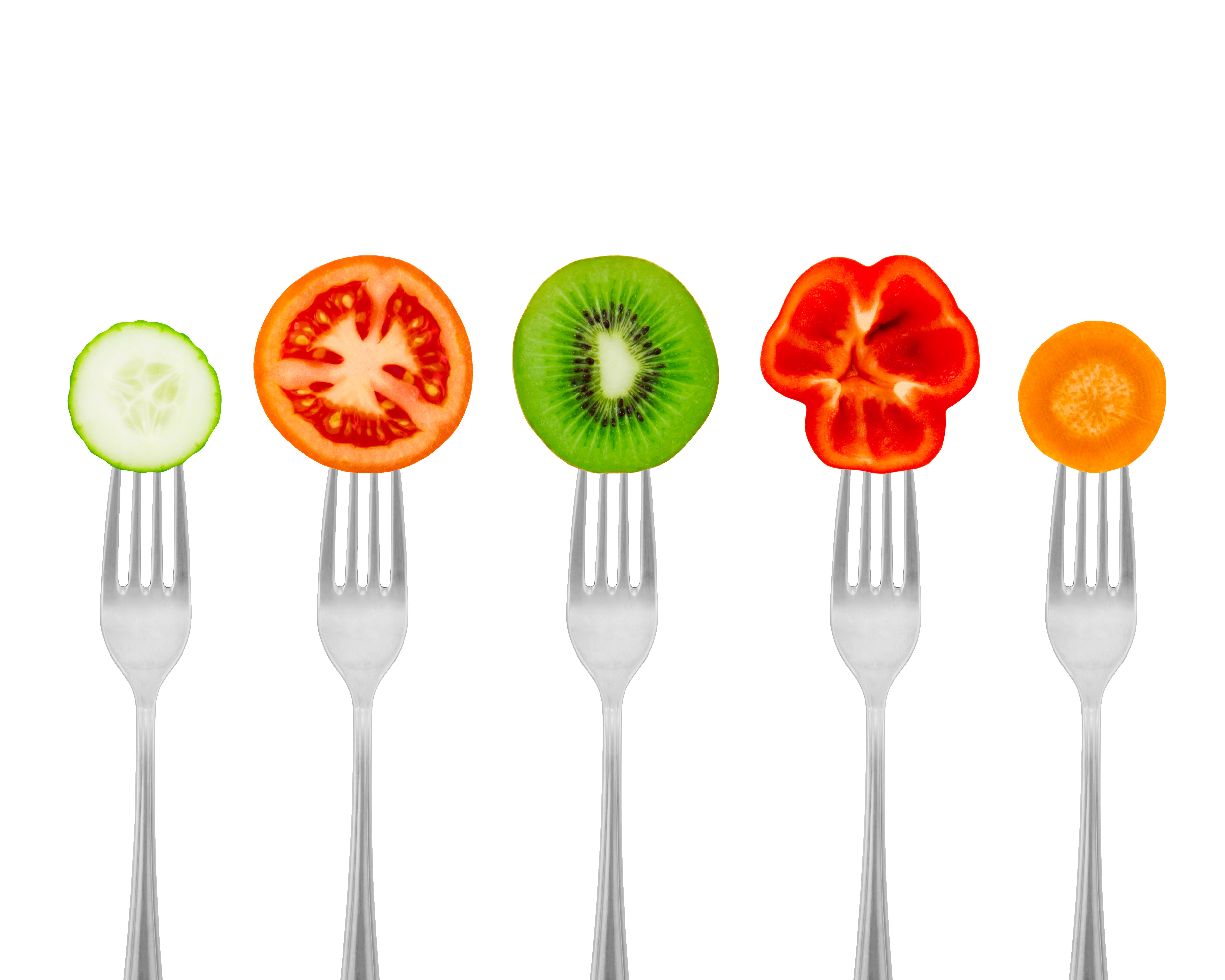 frukt og grønt på gafler