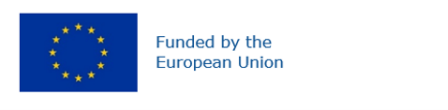 Logoen til EU, hvor det finnes en runding bestående av stjerner, samt teksten "Funded by the European Union".