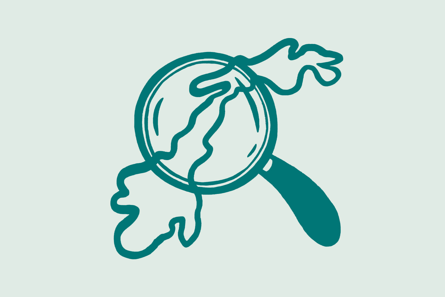 Illustrasjon av et omriss av norgeskart med et forstørrelsesglass på