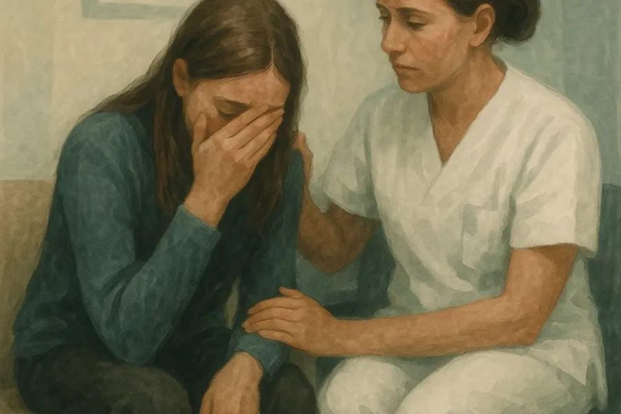 En kvinne som sitter ved siden av en mann
