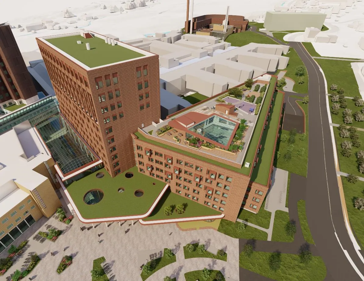 Skisse av barne- og ungdomssenteret på Nye Rikshospitalet