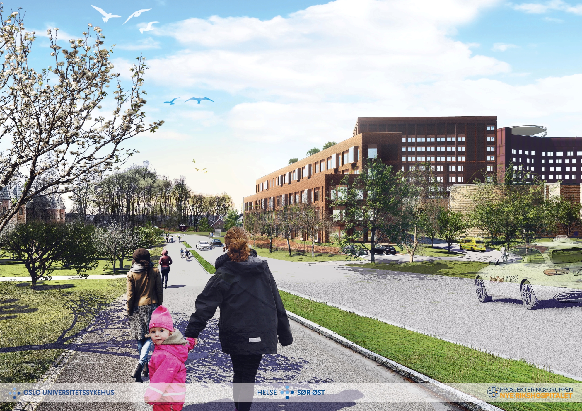 Skisse av barne- og ungdomssenteret sett fra Sognsvannsveien