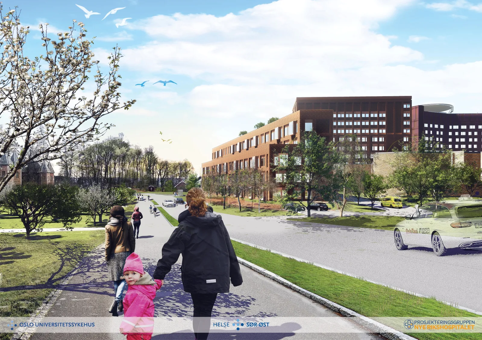 Skisse av barne- og ungdomssenteret sett fra Sognsvannsveien