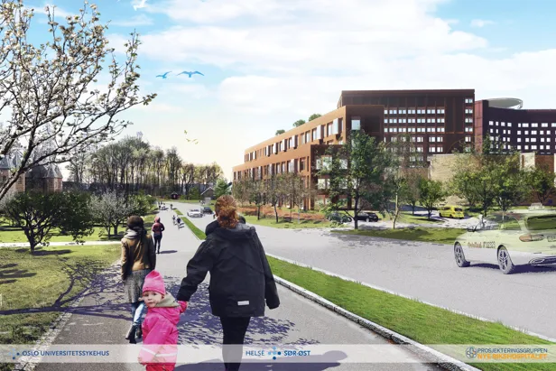 Skisse av barne- og ungdomssenteret sett fra Sognsvannsveien