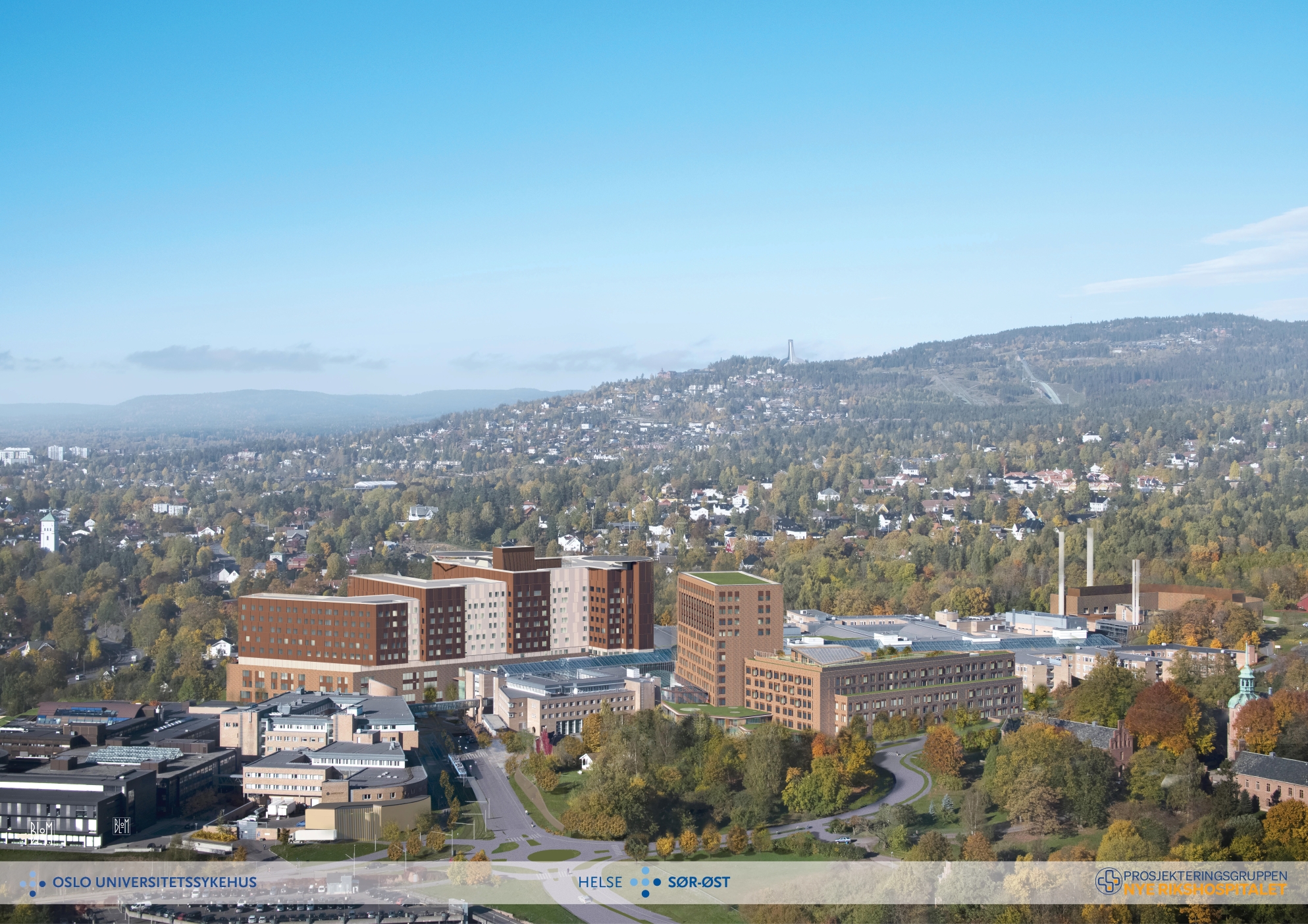 Skisse av Nye Rikshospitalet, fugleperspektiv