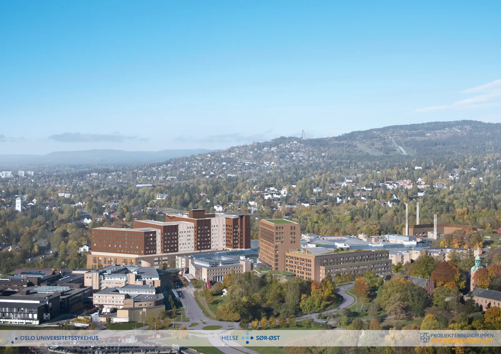 Skisse av Nye Rikshospitalet, fugleperspektiv