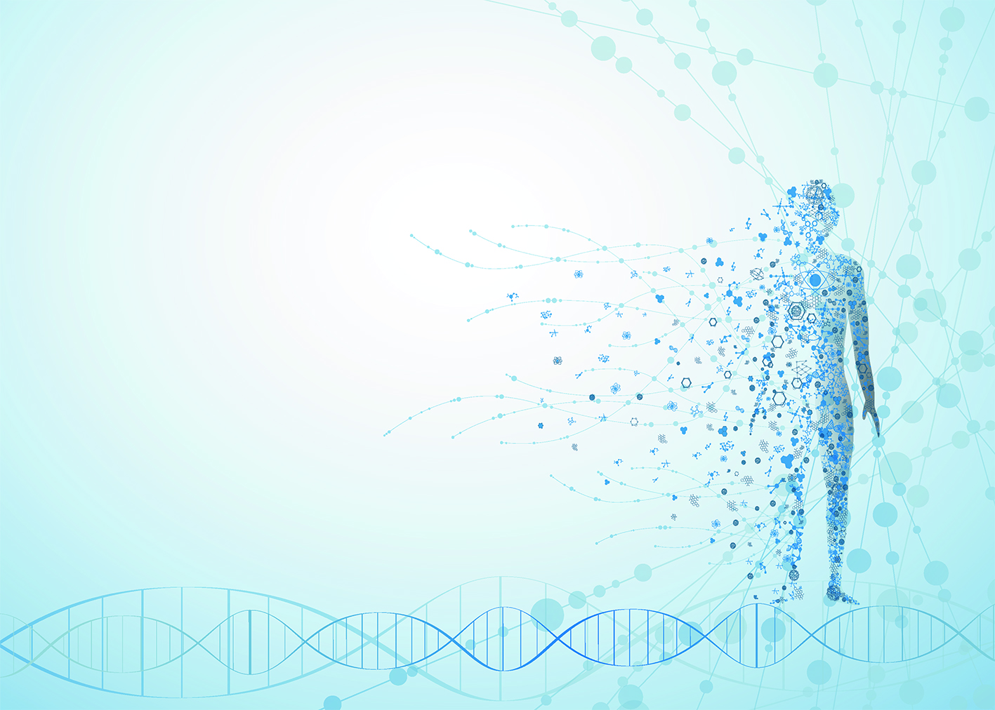 Illustration of a human, DNA and molecules