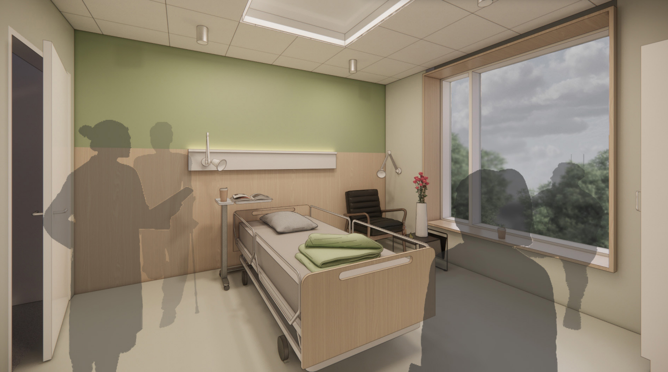 Illustrasjon sengerom fra Nye Rikshospitalet