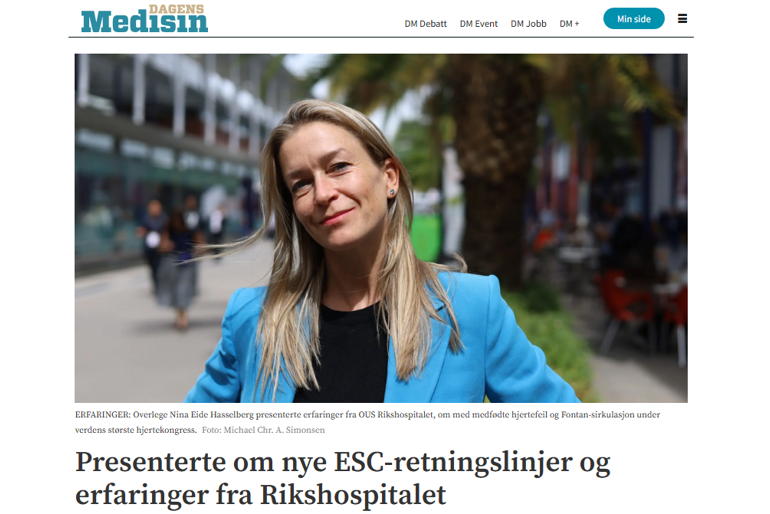 Overskrift og forsidebilde av Nina Eide Hasselberg i Dagens Medisin