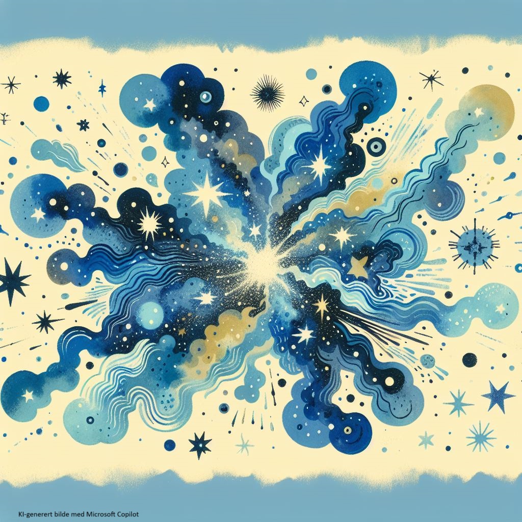 A blue and white design