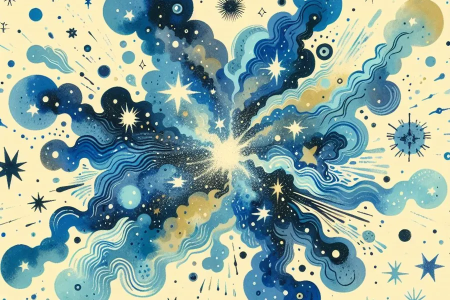 A blue and white design