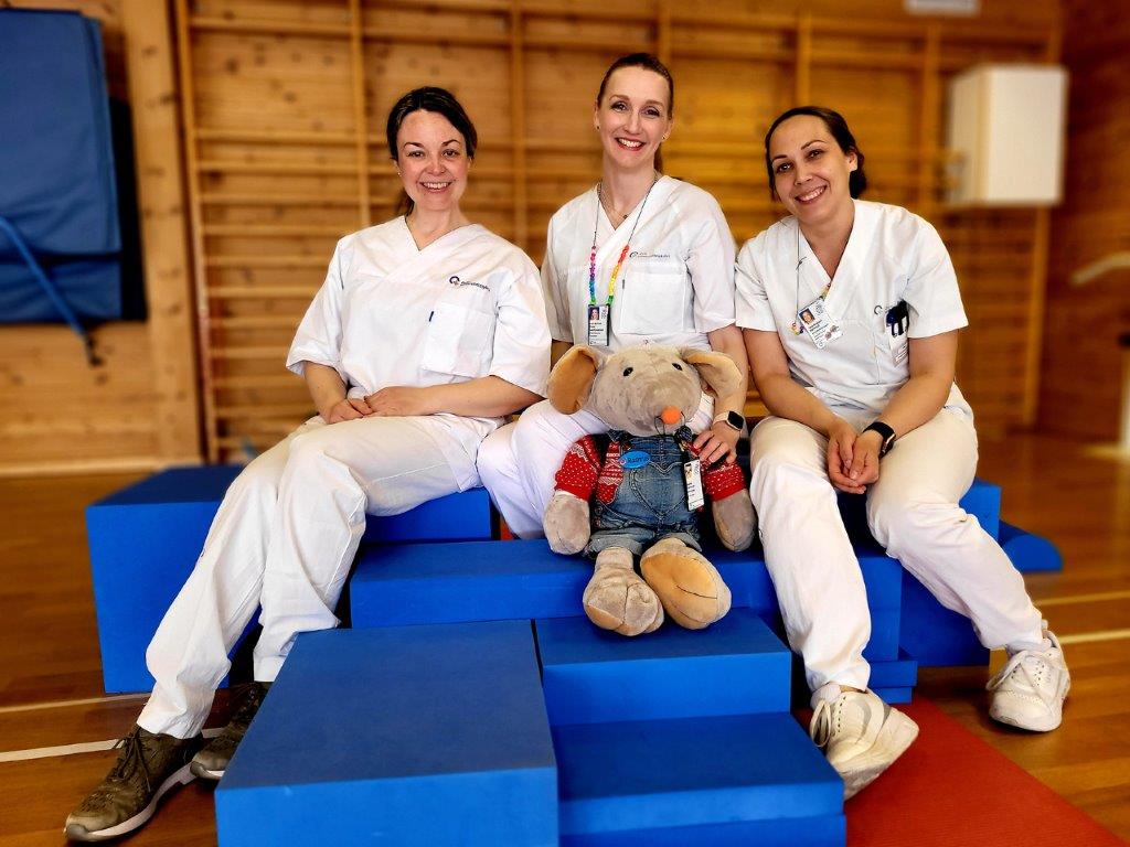 Fysioterapeuter demonstrerer treningsutstyr i gymsalen