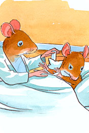 En tegneserie av en person og en hest i et basseng