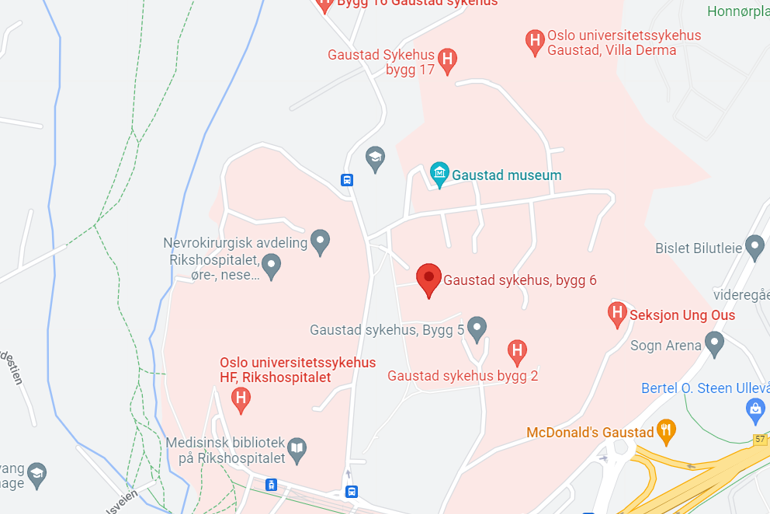 Kart over Gaustad sykehus