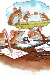 En tegning av en gruppe dyr