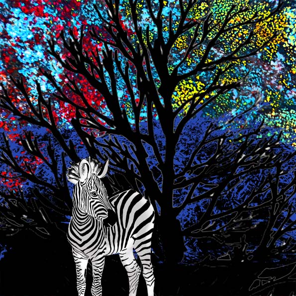 En sebra under et tre