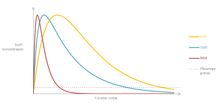 Figur 1: Påvisningstider i blod, urin og spytt