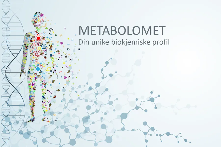 Illustrasjonsbilde av menneske og dna med tekst din unike biokjemiske profil