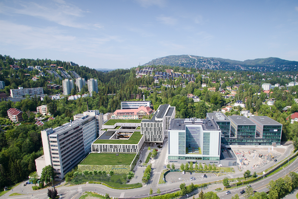 Bildet viser en skisse av Radiumhospitalet i Oslo