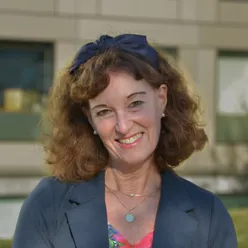 A woman with a blue dress